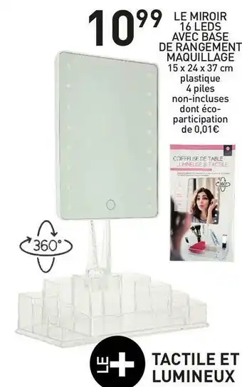Stokomani Le miroir 16 leds avec base de rangement maquillage offre