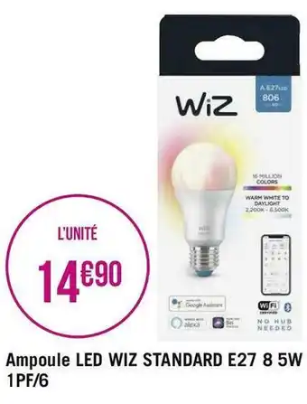 Géant Casino Wiz ampoule led wiz standard e27 8 5w 1pf/6 offre