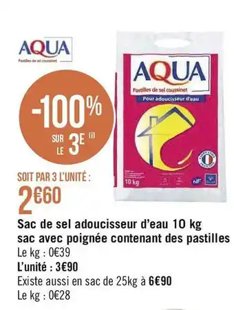 Géant Casino Aqua sac de sel adoucisseur d’eau 10 kg sac avec poignée contenant des pastilles offre