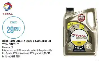 Géant Casino Total huile quartz 9000 e 5w40(fr) 3b 20% gratuit offre