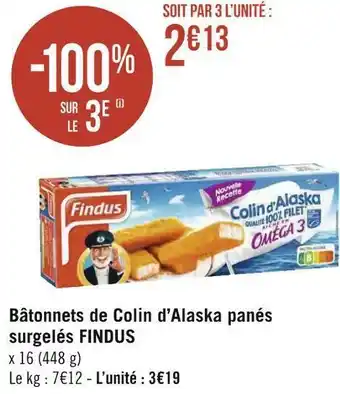 Géant Casino Findus bâtonnets de colin d’alaska panés surgelés offre
