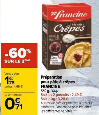 Carrefour Francine préparation pour pâte à crêpes offre