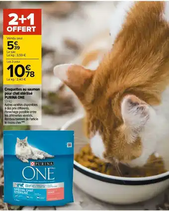 Carrefour Purina one croquettes au saumon pour chat stérilisé offre