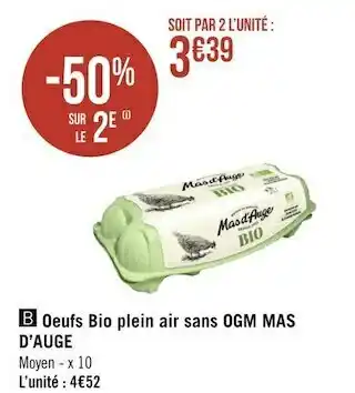 Géant Casino Mas d’auge oeufs bio plein air sans ogm offre