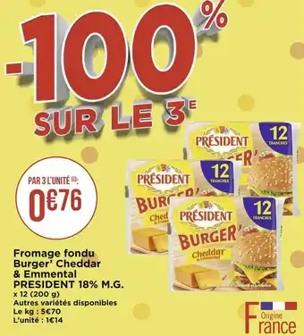 Géant Casino President fromage fondu burger’ cheddar & emmental 18% m.g. offre