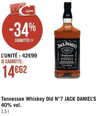 Géant Casino Jack daniel’s tennessee whiskey old n°7 40% vol. offre