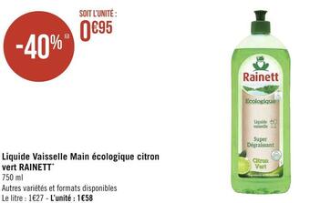 Géant Casino Rainett liquide vaisselle main écologique citron vert* offre