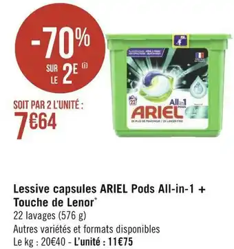 Géant Casino Ariel lessive capsules pods all-in-1 + touche de lenor* offre