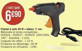 Pistolet à colle 40 w + bâtons 11 mm