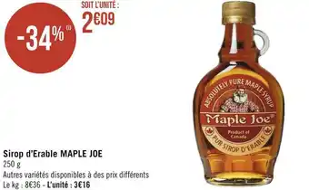 Géant Casino Maple joe sirop d’erable offre
