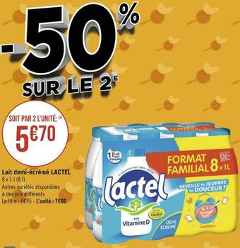 Géant Casino Lactel lait demi-écrémé offre