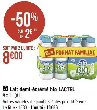 Lactel lait demi-écrémé bio