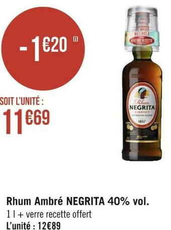Géant Casino Negrita rhum ambré 40% vol. offre