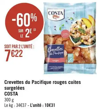 Géant Casino Costa crevettes du pacifique rouges cuites surgelées offre