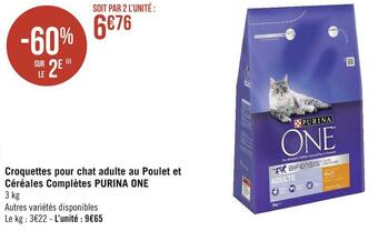 Géant Casino Purina one croquettes pour chat adulte au poulet et céréales complètes offre