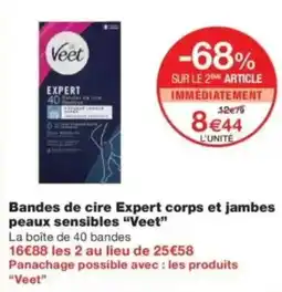 Monop' Bandes de cire expert corps et jambes peaux sensibles veet offre