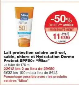 Monop' Lait protection solaire anti-sel, sable, chlore et hydratation dermo protect spf50+ mixa offre