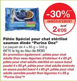 Monoprix Purina one pâtée spécial pour chat stérilisé saumon dinde offre