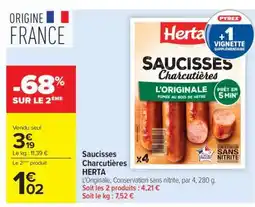 Carrefour Saucisses Charcutières HERTA offre