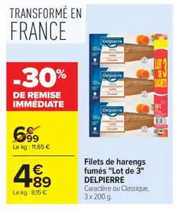 Carrefour Filets de harengs fumés Lot de 3 DELPIERRE offre