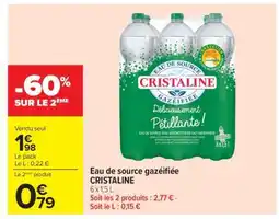 Carrefour Eau de Source Gazéifiée 'Cristaline' offre