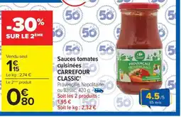 Carrefour Sauces tomates cuisinées CARREFOUR CLASSIC' offre