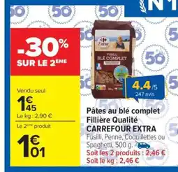 Carrefour Pâtes au Blé Complet Filière Qualité CARREFOUR EXTRA offre