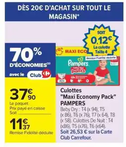 Carrefour Culottes Maxi Economy Pack PAMPERS offre