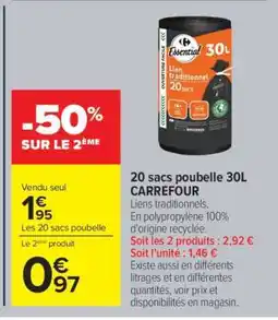 Carrefour 20 sacs poubelle 30L CARREFOUR offre
