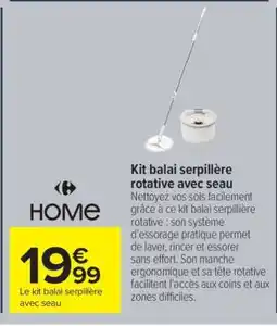 Carrefour Kit balai serpillère rotative avec seau offre