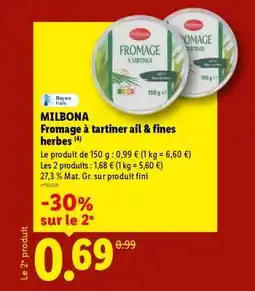 Lidl MILBONA Fromage à tartiner ail & fines herbes offre