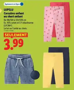 Lidl LUPILU Corsaires enfant ou short enfant offre