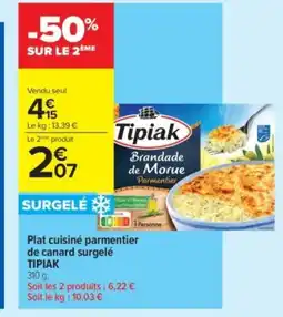 Carrefour Contact TIPIAK Plat cuisiné parmentier de canard surgelé offre