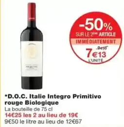 Monop' D.o.c. italie integro primitivo rouge biologique offre