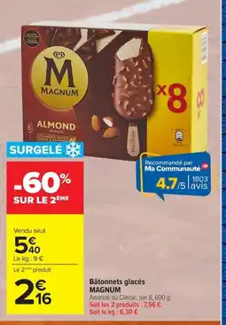Carrefour MAGNUM Bâtonnets glacés offre