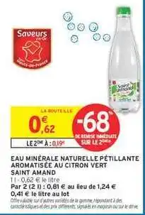 Intermarché Hyper Eau Minérale Naturelle Pétillante Aromatisée au Citron Vert Saint Amand offre