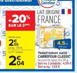 Carrefour CARREFOUR CLASSIC Yaourt nature sucré offre