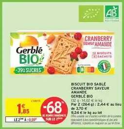Intermarché Hyper Biscuit Bio Sablé Cranberry Saveur Amande offre