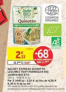 Intermarché Hyper Sachet Express Quinotto Légumes Vert Parmesan Bio offre