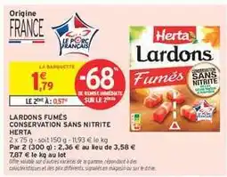 Intermarché Hyper Lardons Fumés, Conservation Sans Nitrite Herta offre