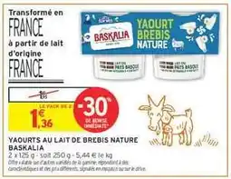 Intermarché YAOURTS AU LAIT DE BREBIS NATURE BASKALIA offre