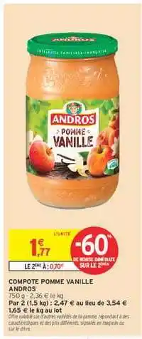 Intermarché COMPOTE POMME VANILLE ANDROS offre