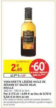 Intermarché VINAIGRETTE LÉGÈRE HUILE DE SÉSAME ET SAUCE SOJA MAILLE offre