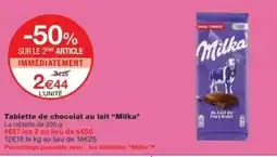 Monop' Tablette de chocolat au lait milka offre