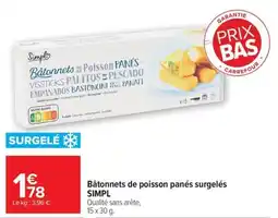 Carrefour Simpl Bâtonnets de poisson panés surgelés offre