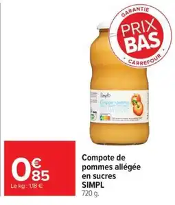 Carrefour Simpl Compote de pommes allégée en sucres offre