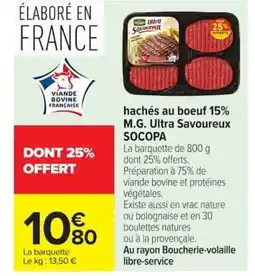 Carrefour S hachés au boeuf 15% M.G. Ultra Savoureux offre