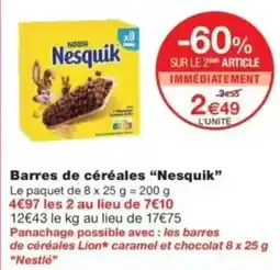 Monop' Barres de céréales nesquik offre