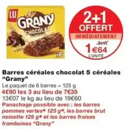 Monop' Barres céréales chocolat 5 céréales grany offre