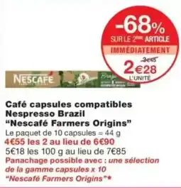 Monop' Café capsules compatibles nespresso brazil nescafé farmers origins offre